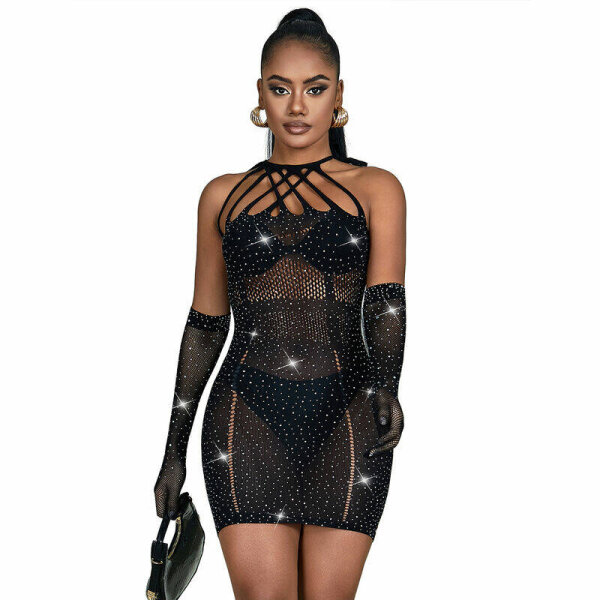 imagen SUBBLIME - 952235 VESTIDO DE REJILLA CON BRILLANTES NEGRO TALLA ÚNICA