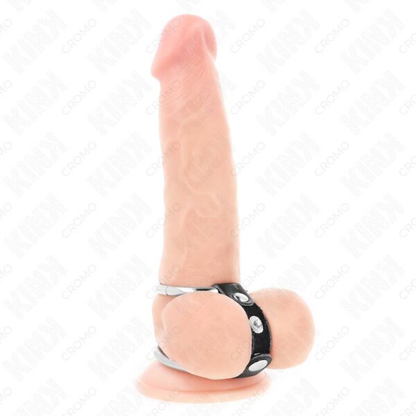 imagen KINK - ANILLO PENE METAL DOBLE 3.8 CM A 5 CM CONECTADOS CON CUERO