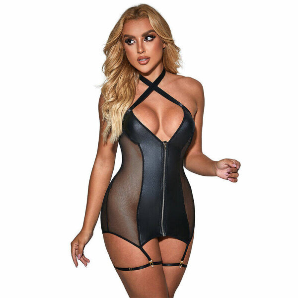 imagen SUBBLIME - 954444 VESTIDO SEXY DE REJILLA CUERO NEGRO S/M