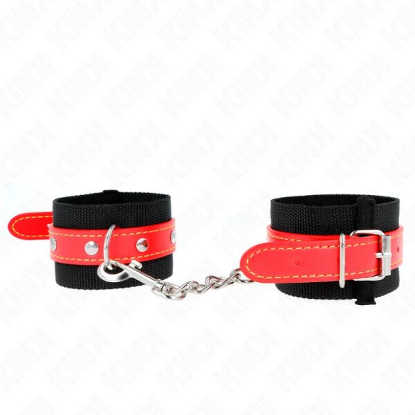 imagen KINK - MUÑEQUERAS DE NYLON NEGRO CON CORREA POLIPIEL ROJO AJUSTABLE 19-24 CM X 5.5 CM