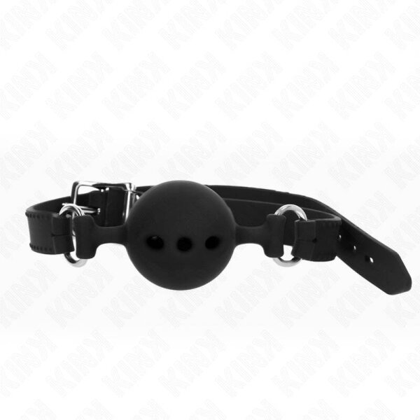 imagen KINK - MORDAZA 55 x 2 CM DE BOLA 5 CM DE SILICONA COMPLETA TALLA L NEGRO AJUSTABLE 35-51 CM