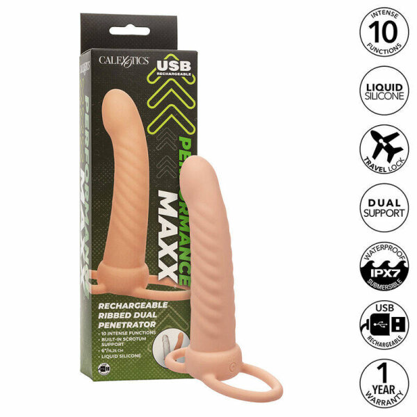 imagen CALEXOTICS - MAXX DOBLE PENETRADOR ACANALADO 10 VIBRACIONES NATURAL