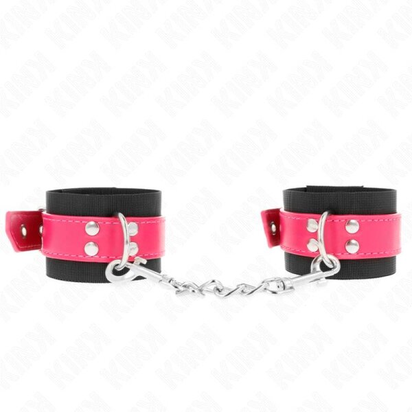 imagen KINK - MUÑEQUERAS DE NYLON NEGRO CON CORREA POLIPIEL FUSCIA AJUSTABLE 19-29 CM X 5.1 CM