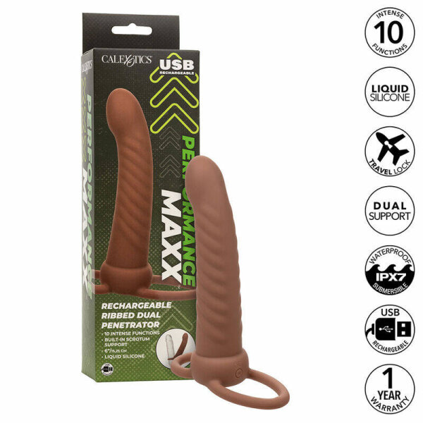 imagen CALEXOTICS - MAXX DOBLE PENETRADOR ACANALADO 10 VIBRACIONES MULATO