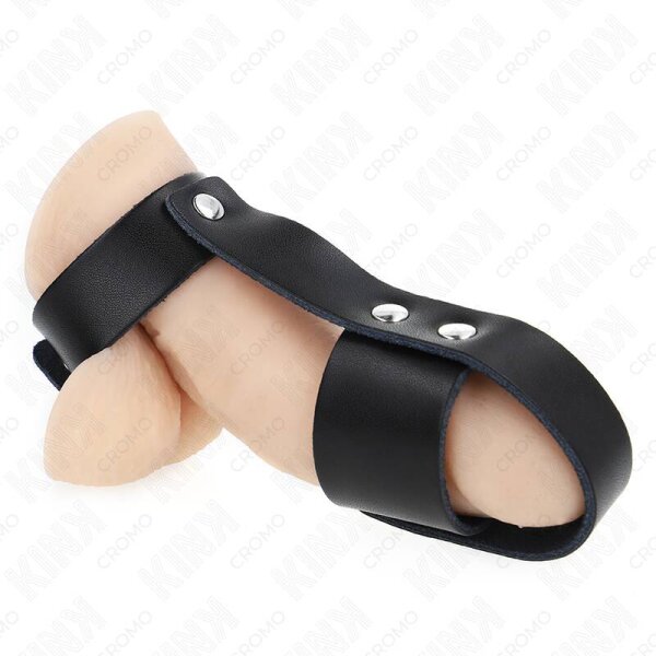 imagen KINK - ANILLO JAULA PENE CUERO CON DIVISOR DE BOLAS AJUSTABLE