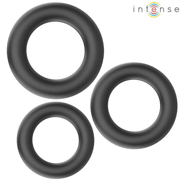 imagen INTENSE - HUGH 3 ANILLOS BÁSICOS PARA PENE SILICONA NEGRO