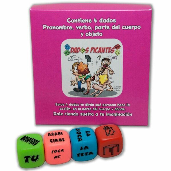 imagen DIABLO PICANTE - JUEGO 4 DADOS PRONOMBRE, VERBO, PARTE DEL CUERPO Y LUGAR